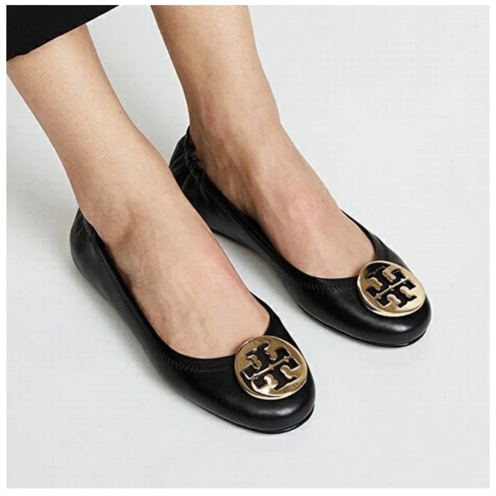 Tory Burch Reva Flats Black Leather Size 8